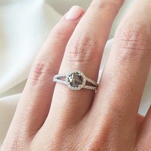 Split Shank Halo Diamond Engagement Ring Fancy Brown 14K White Gold 1.42 TCW